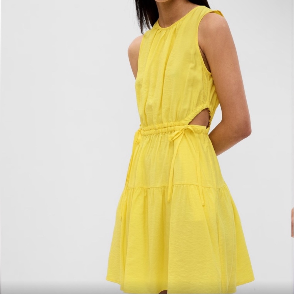 GAP Side-Tie Cutout Sleeveless Crew Neck Mini Dress sundress (Yellow)